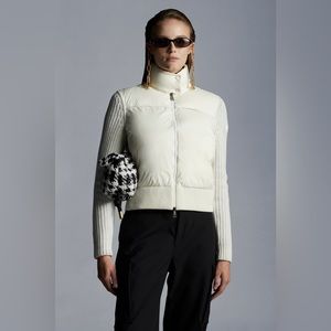 NWT Moncler Women’s Wool Blend Quilted Zip-Up Cardigan Tricot in White/Cream